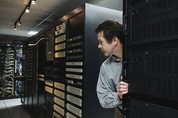 Man working in data center