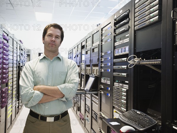 Man working in data center