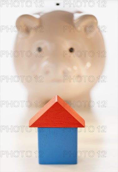 Piggy bank and symbolic house.