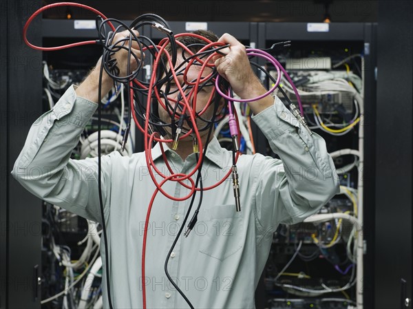 Man working in data center