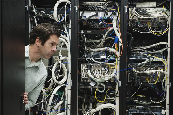 Man working in data center