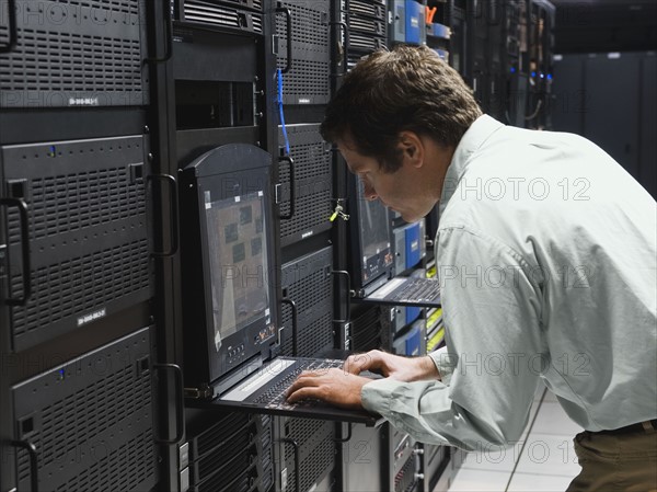 Man working in data center