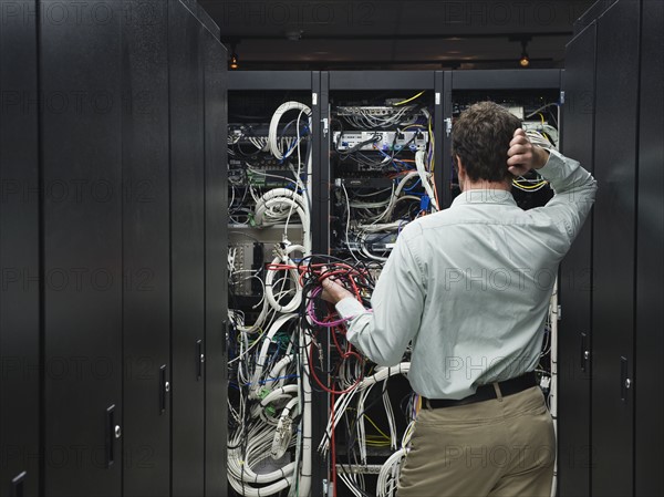 Man working in data center