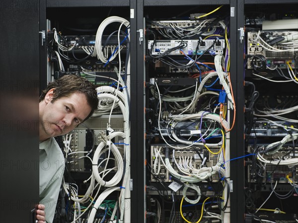 Man working in data center