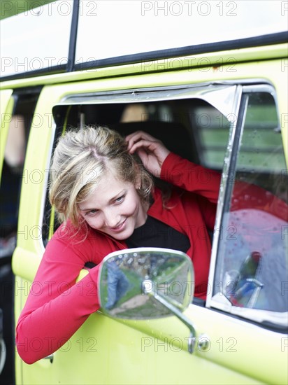 Young woman in truck