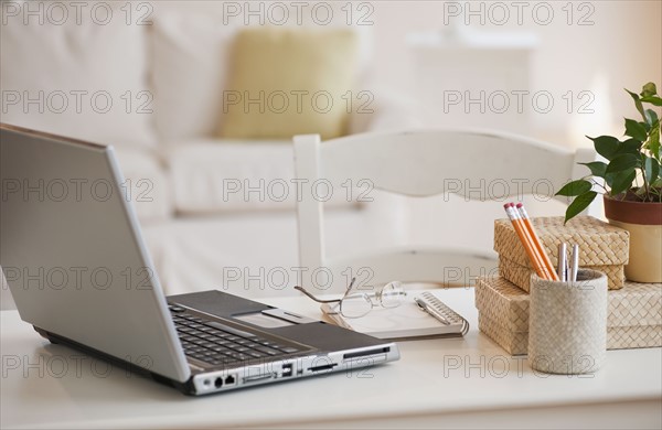 Laptop on table.