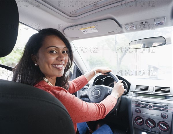 Woman driving car