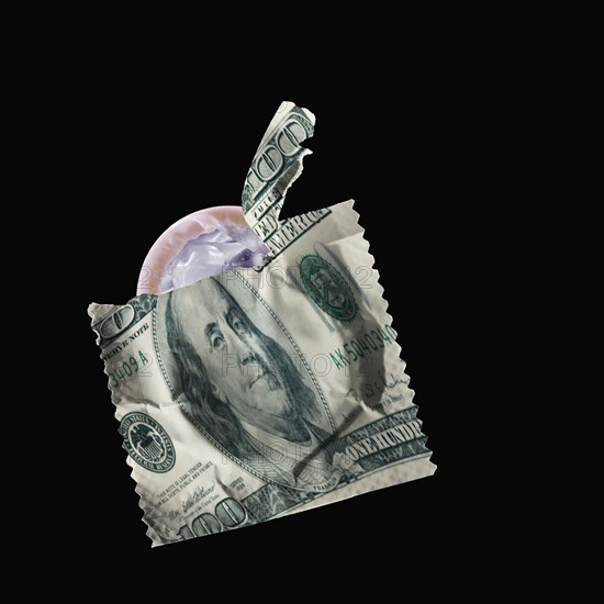 Condom wrapped in currency