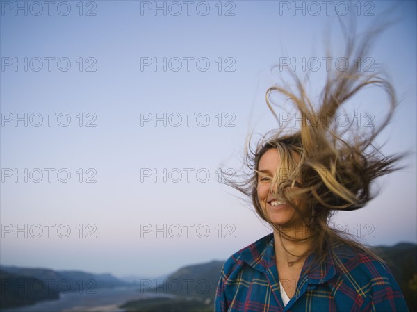 Woman's hair blowing in wind