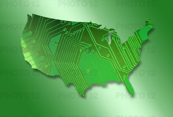 Circuit board in shape of United States of America.