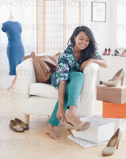 Woman trying on shoes
