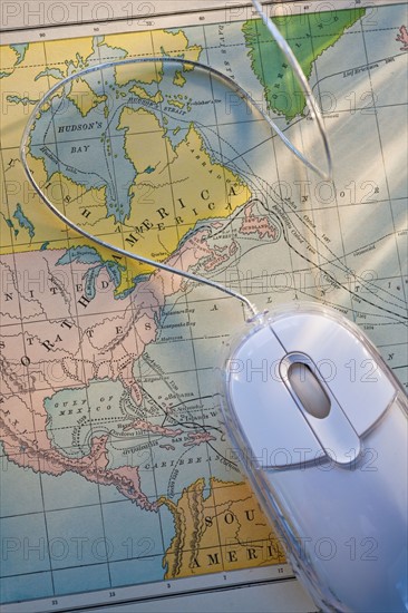 Map and computer mouse.