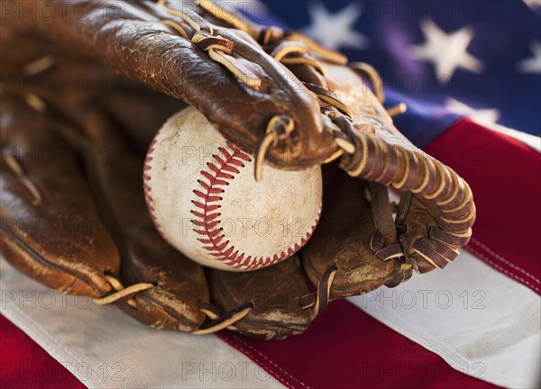 Baseball and American flag.