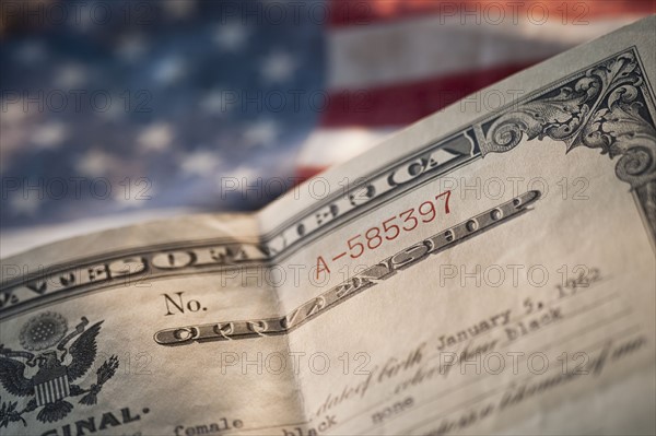 American currency and flag.
