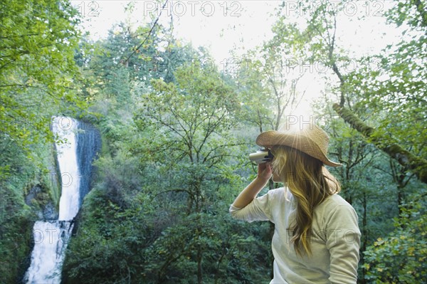 Hiker with binoculars