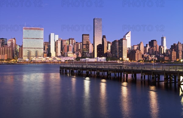 Waterfront cityscape at night