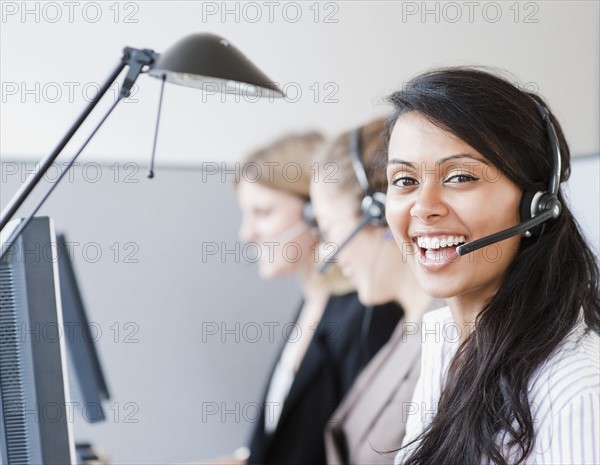 Woman wearing headset