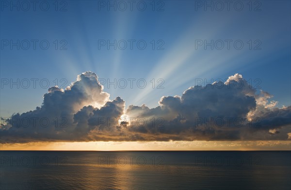 Sunset behind clouds.