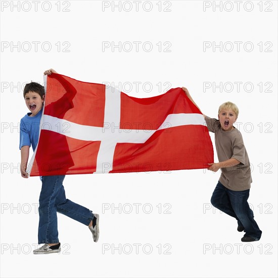 Children carrying flag. Photographer: momentimages