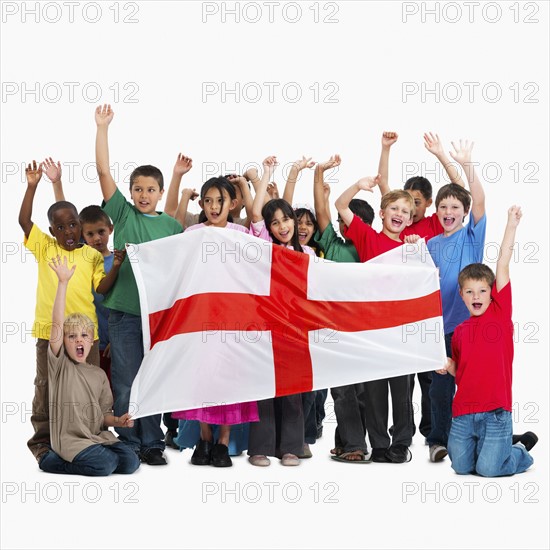 Children holding flag. Photographer: momentimages