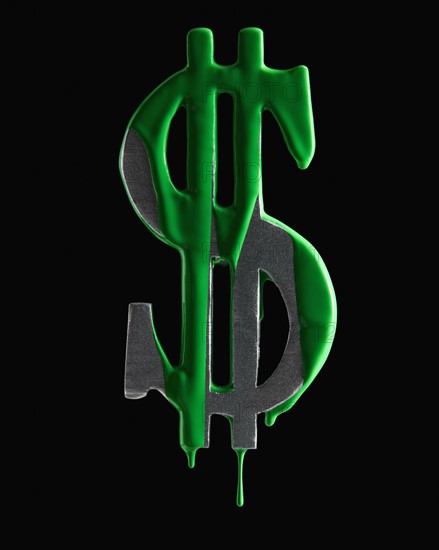 American dollar symbol dripping green paint. Photographer: Mike Kemp