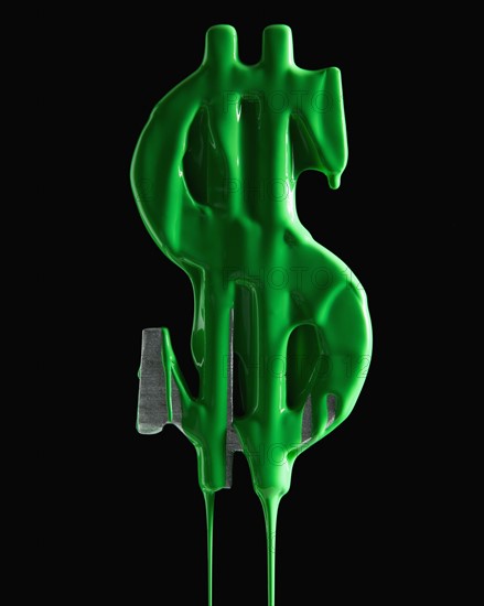 American dollar symbol dripping green paint. Photographer: Mike Kemp