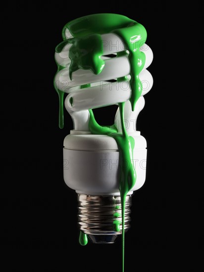 Light bulb covered in green paint. Photographer: Mike Kemp