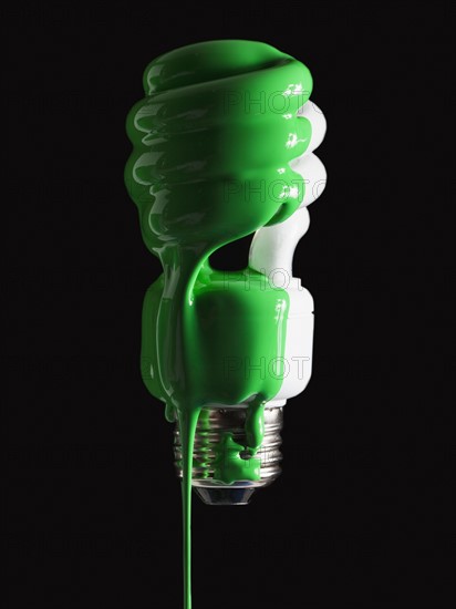 Light bulb covered in green paint. Photographer: Mike Kemp