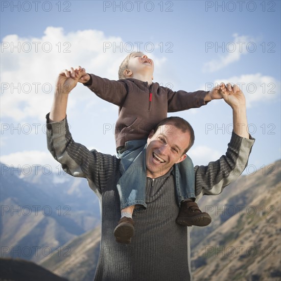 Father and son outdoors. Photographer: Mike Kemp