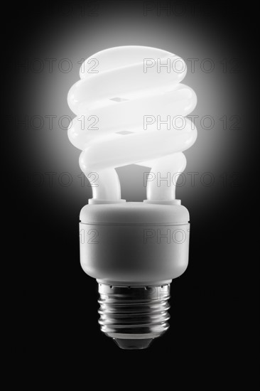 Compact fluorescent light bulb. Photographer: Mike Kemp