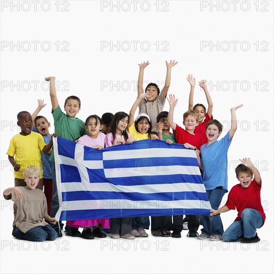 Children holding flag. Photographer: momentimages