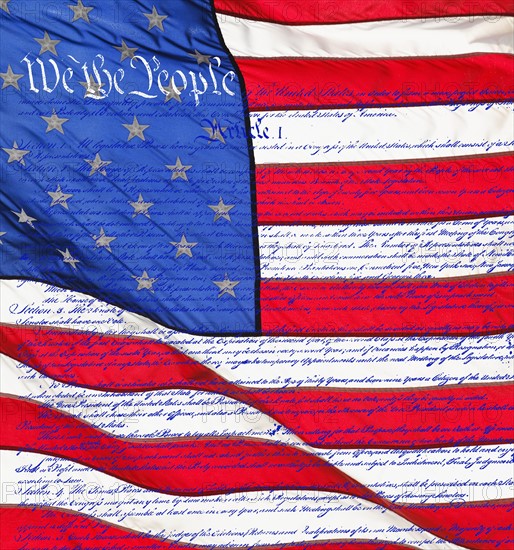 Declaration of Independence on the American flag.