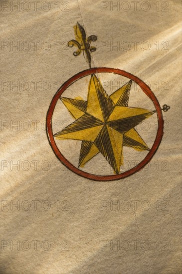 Drawing of an antique compass.