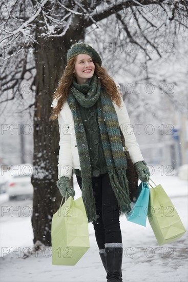 Woman shopping on a winter day.