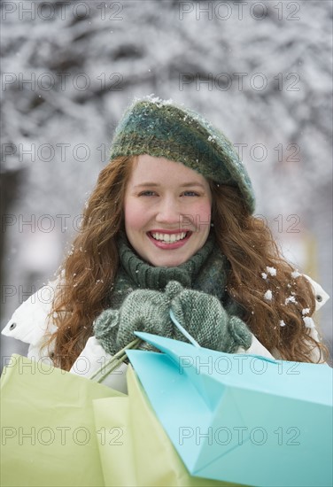 Woman shopping on a winter day.
