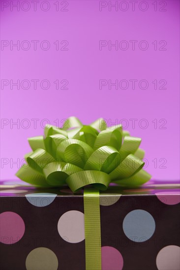 Green bow on a gift. Photographe : Mike Kemp