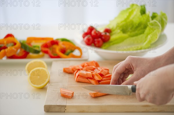 Cutting vegetables.