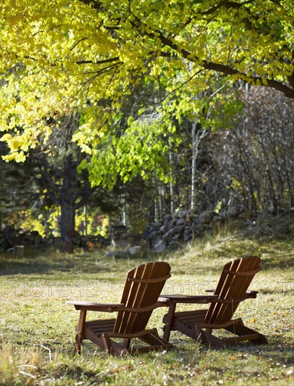 Adirondack chairs on lawn. Photographe : John Kelly