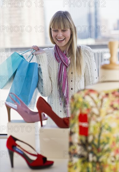 Woman shopping for shoes.