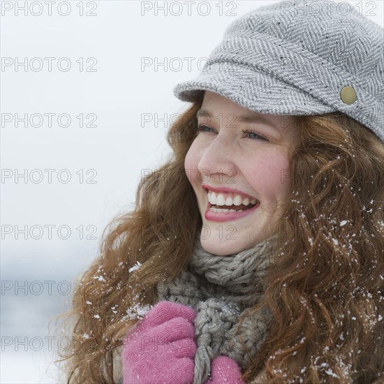 Portrait of a beautiful woman in winter.