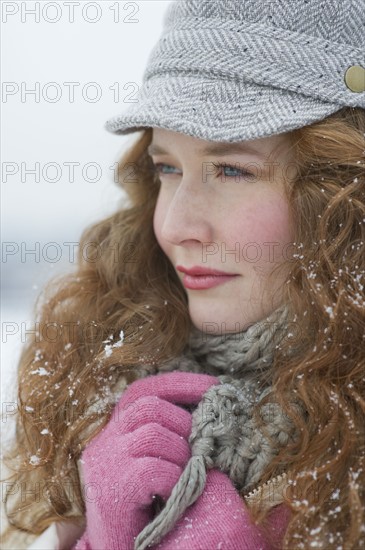 Portrait of a beautiful woman in winter.