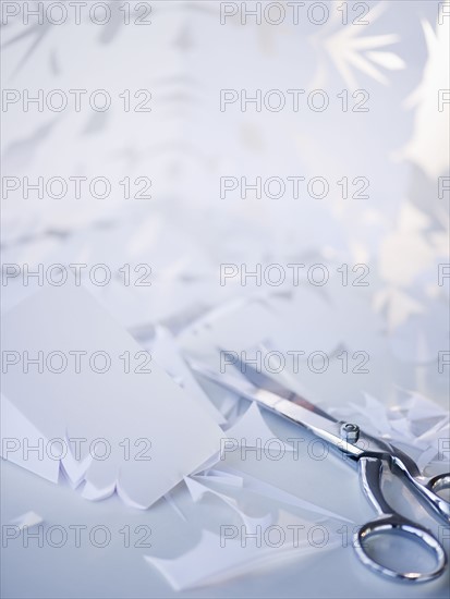 Scissors and paper snowflakes. Photographe : Jamie Grill