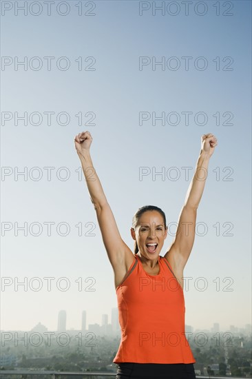 Woman cheering.