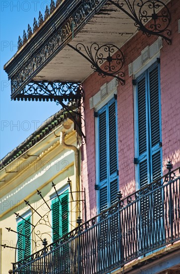 Balconies on building in the French Quarter of New Orleans.