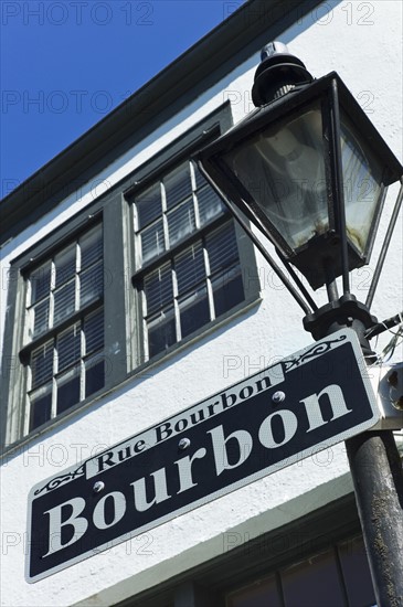 Bourbon Street sign and Lamp post.