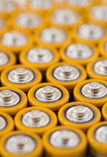 Rows of AA batteries.