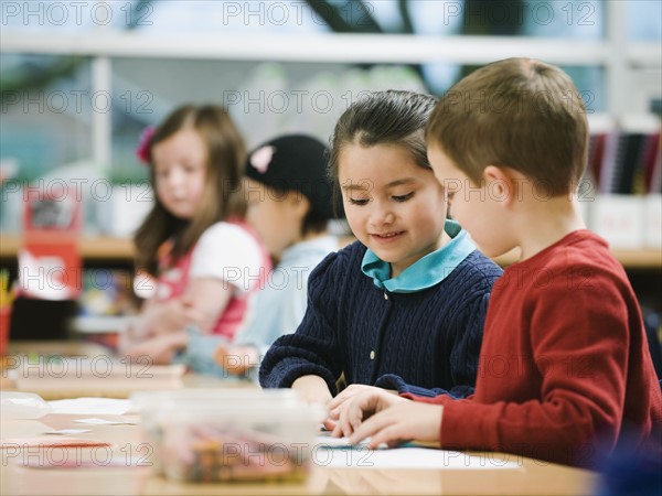 Kindergarten students in classroom.