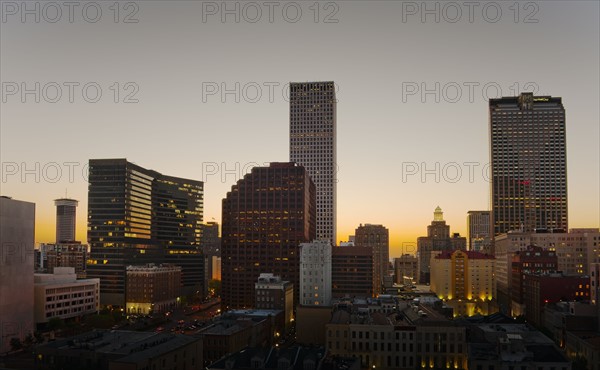 New Orleans skyline at night.