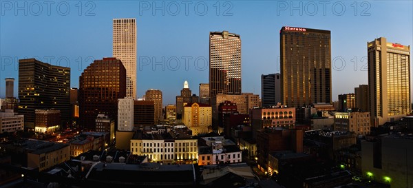 New Orleans skyline at night.