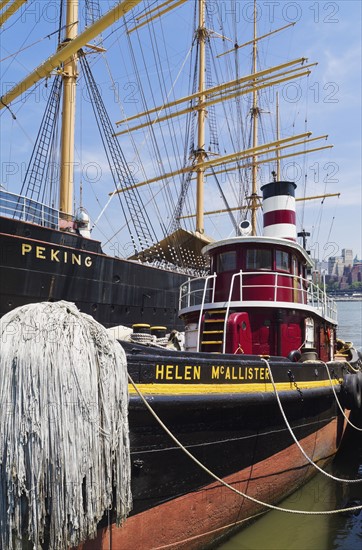 Boat docked at South Street seaport.